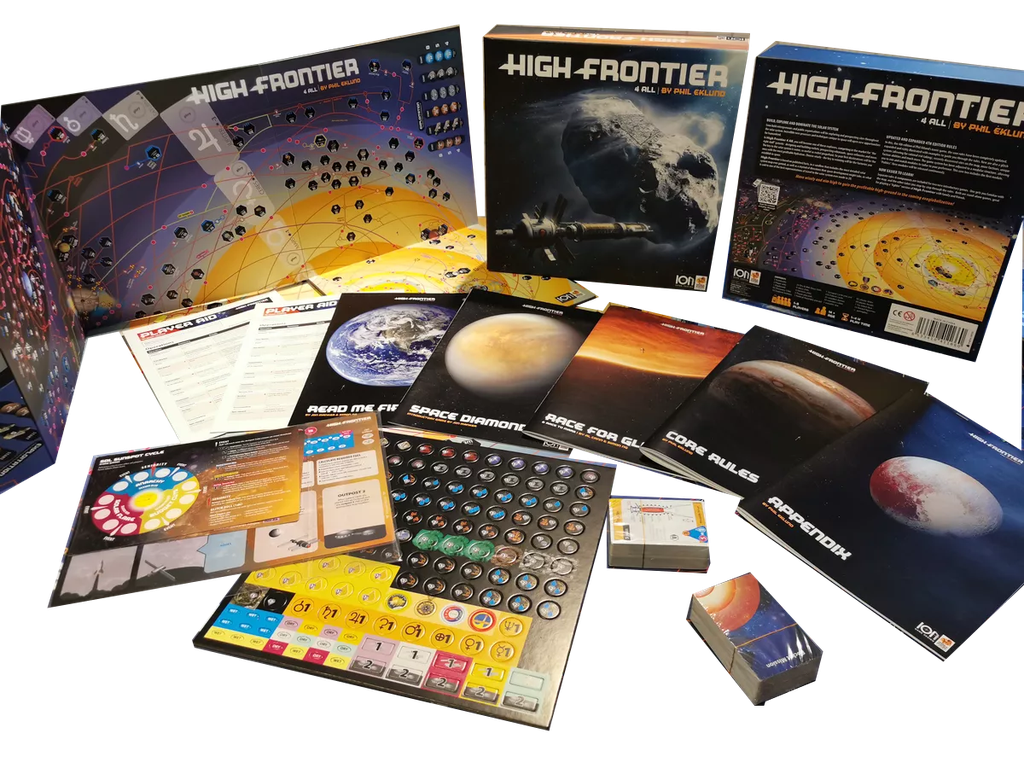High Frontier 4 all Deluxe - Modules 1 et 2 contenu et vue d'ensemble du matériel du jeu