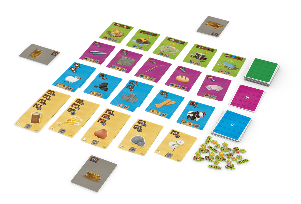 Little Factory - vue d'ensemble du matériel de jeu mis en place pour une partie