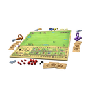 Little Town - vue d'ensemble du matériel contenu dans le jeu mis en place pour le commencement d'une partie