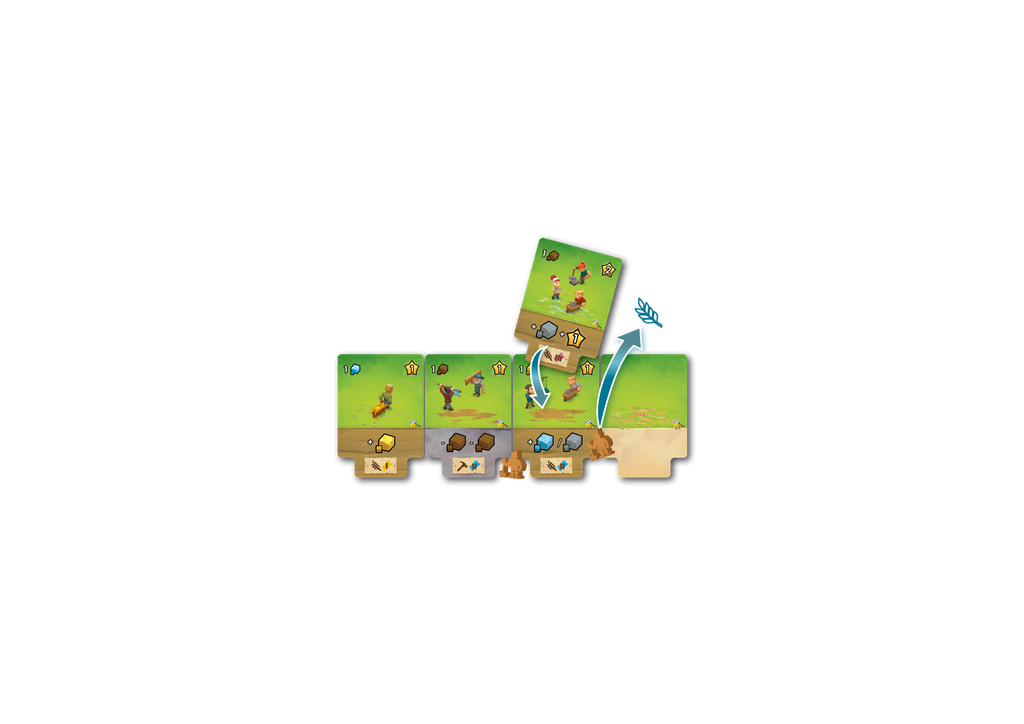 Little Town Artisans - Matériel du jeu et illustration d'une action
