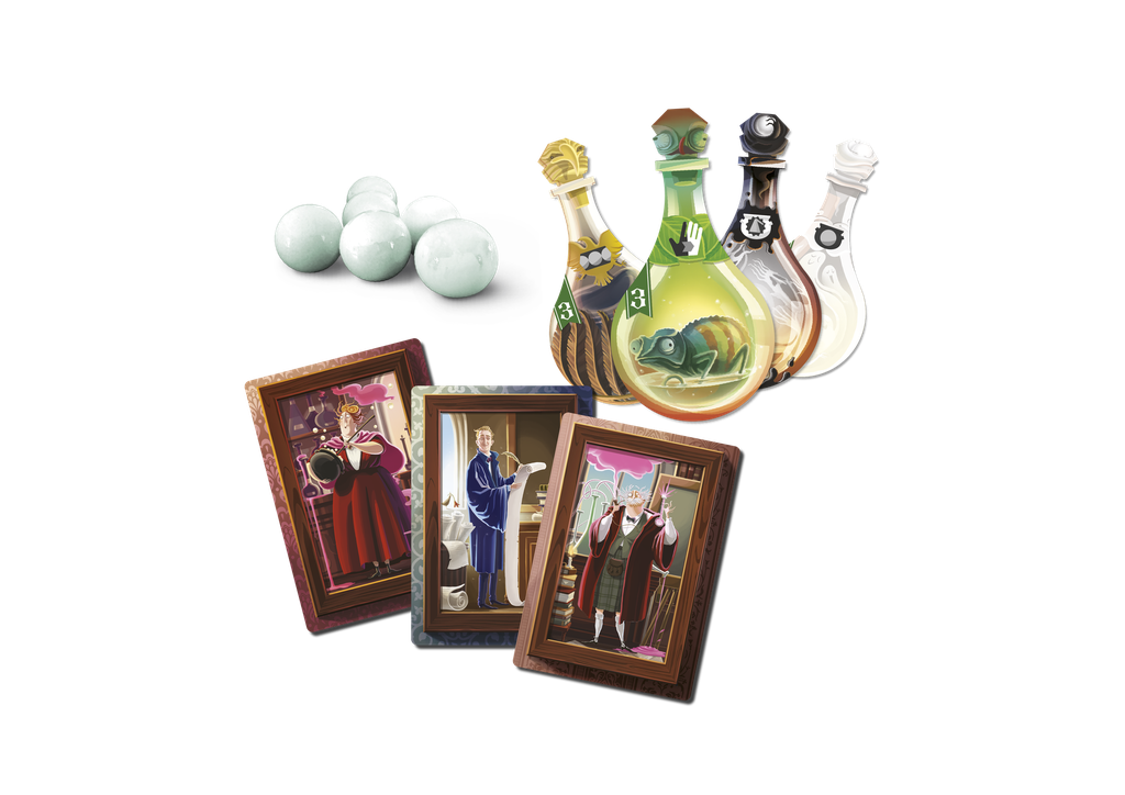 Potion Explosion : le 5ieme ingrédient - vue d'ensemble du matériel de jeu