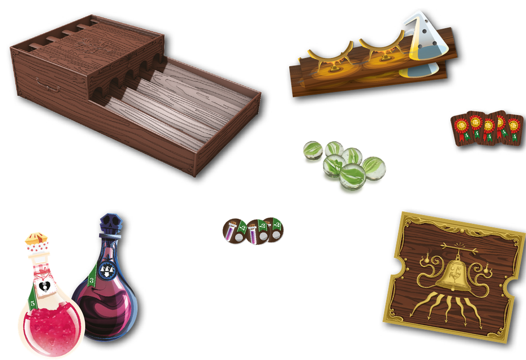 Potion Explosion : le 6ieme apprenti - Vue d'ensemble du matériel du jeu