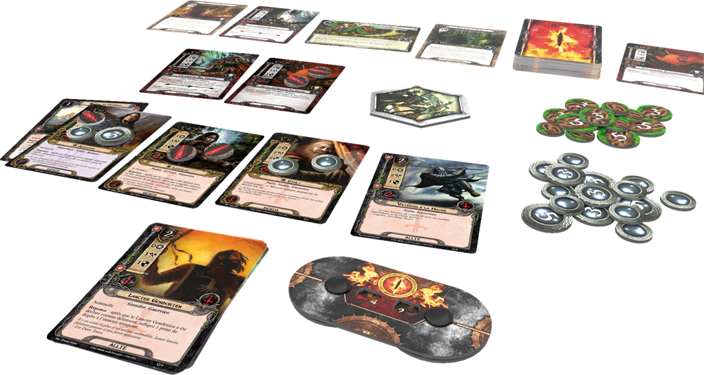 Seigneur des Anneaux JCE - vue d'ensemble du matériel de jeu et d'une partie en cours