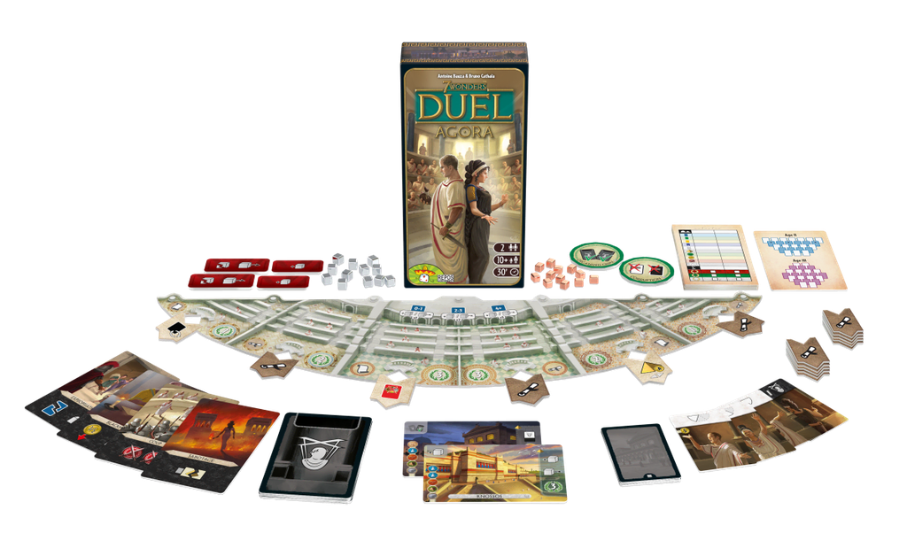 7 Wonders Duel - Ext. Agora vue d'ensemble du matériel de jeu